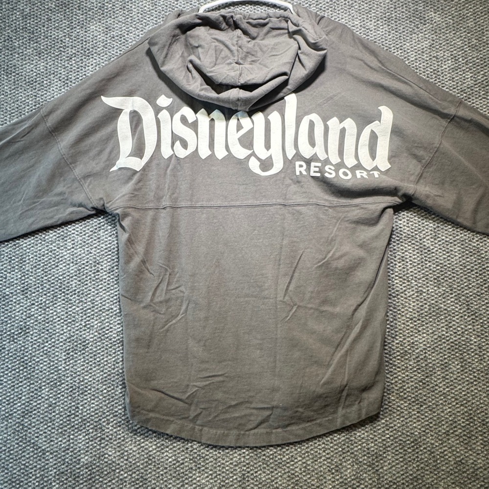 Disney Spirit Jersey Hoodie Gray Disneyland Resort Puff Print Logo Large